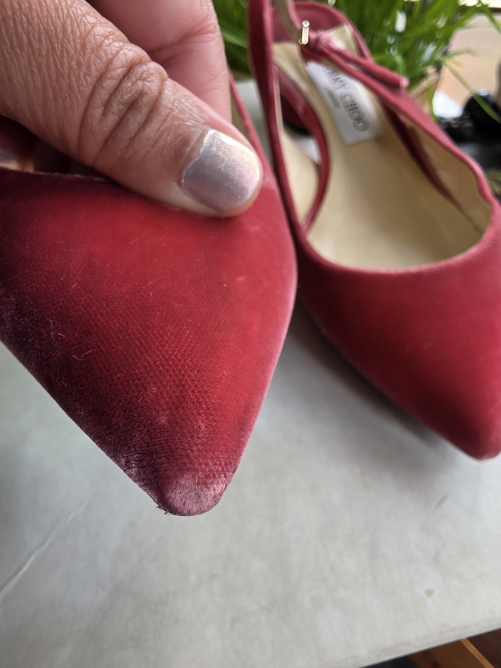 Jimmy Choo Raspberry Velvet Slingback Mules - Picture 9 of 11